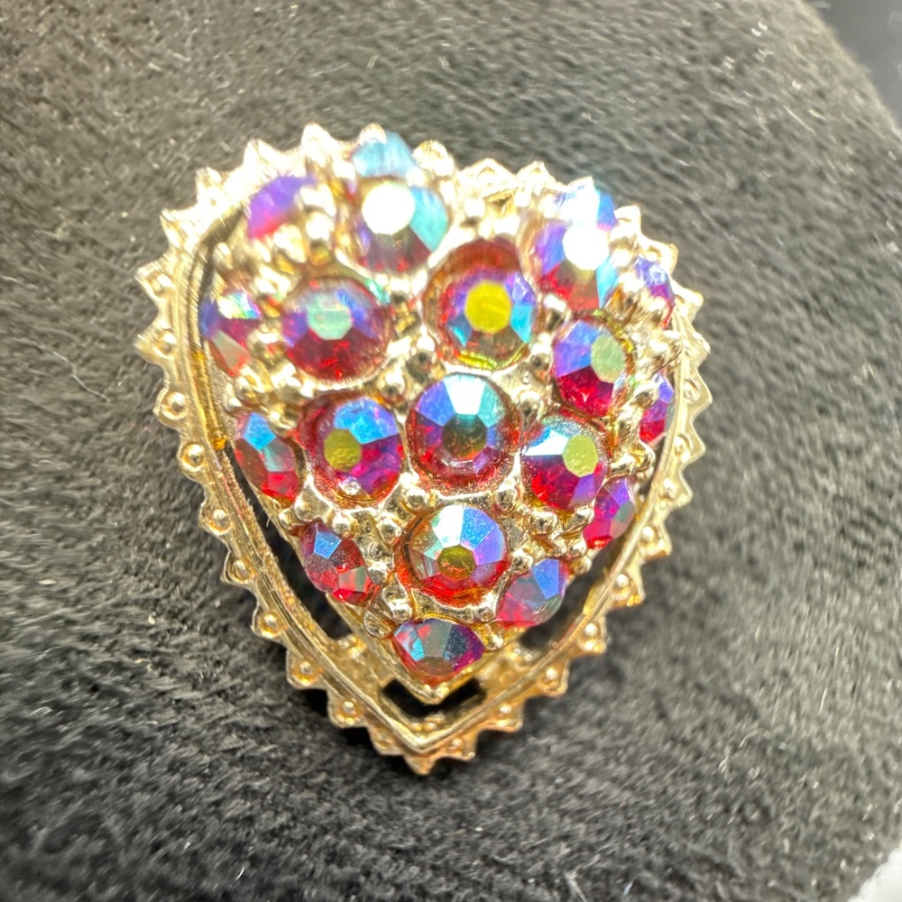 Red AB heart brooch